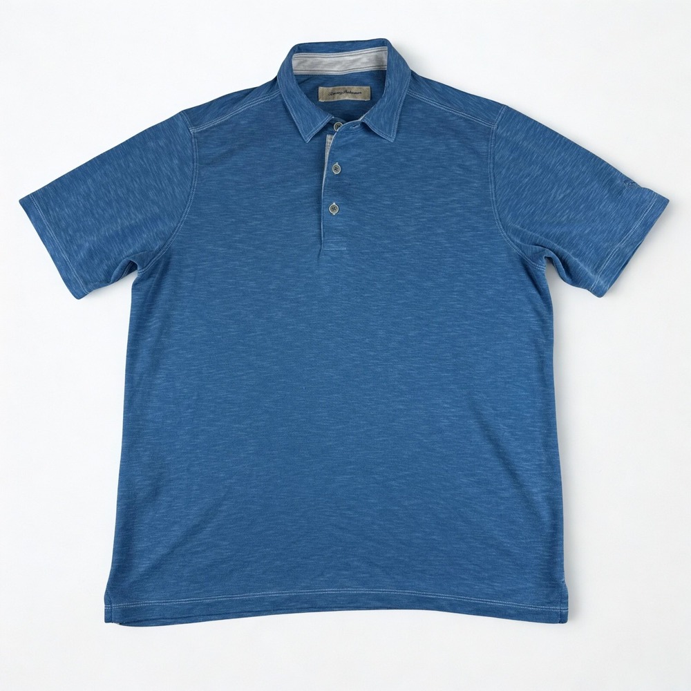 Tommy Bahama Blue Slub Polo Shirt Mens M‎ Modal Polyester Soft Casual